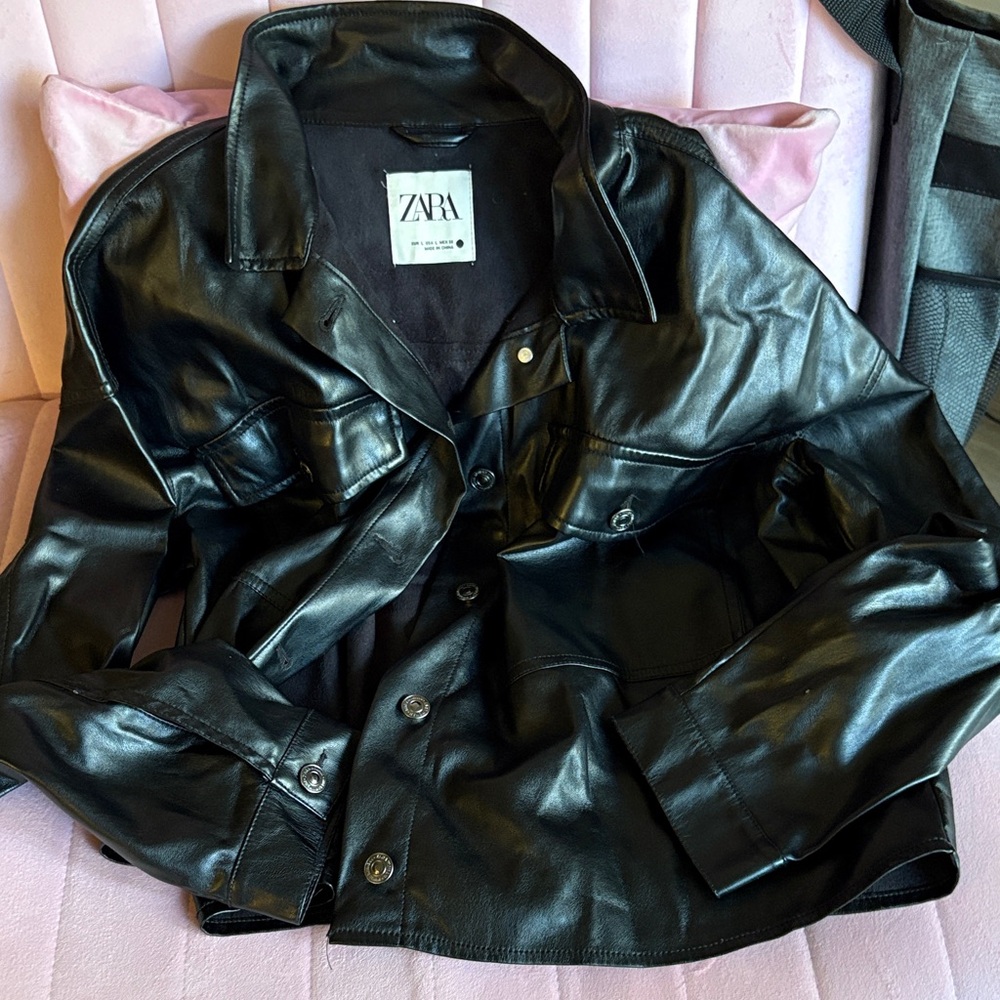 Zara Shiny Black Leather Jacket